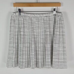 Banana Republic Pleated Mini Skirt White Black‎ Stripe Elastic Waist Size Small